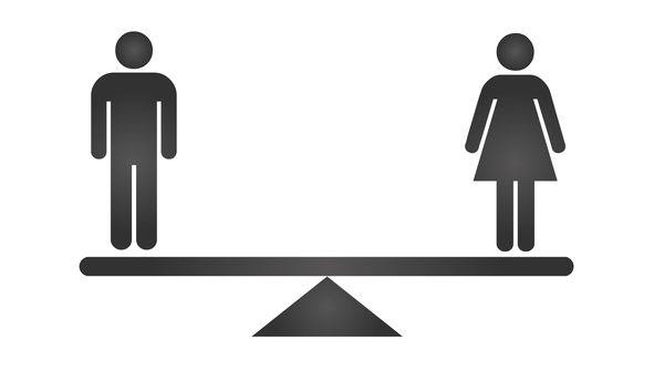Gender Equality Concept icon. Black gender icons on scales. Equality Vector illustration isolated on white backround.
